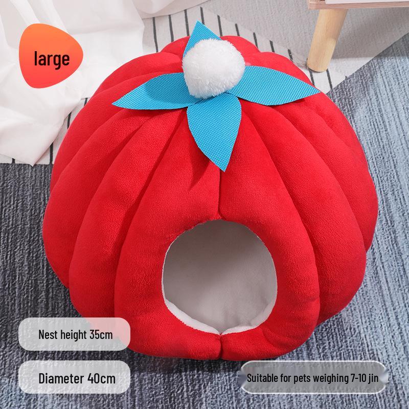 All-Season Warm Pumpkin Pet House: Cozy Enclosed Nest for Cats and Small Dogs