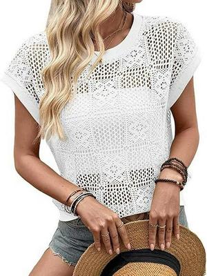 2026 European & American Cross-Border Women's Summer Hollow-Out Spicy Girl Round Neck Lace Top