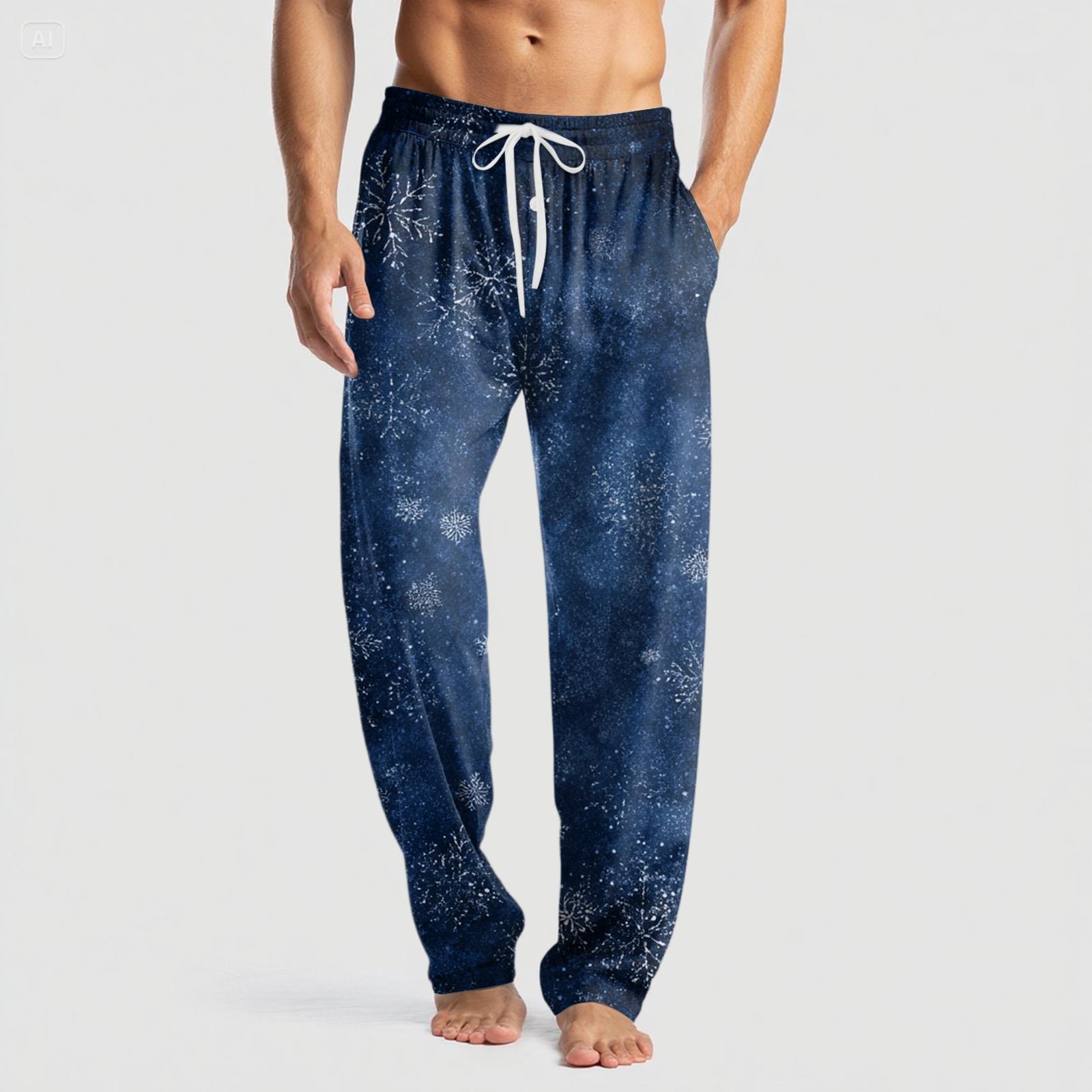 

Мужские вязаные модные брюки с принтом, карманами, повседневные, пижамные XL тёмно-синий