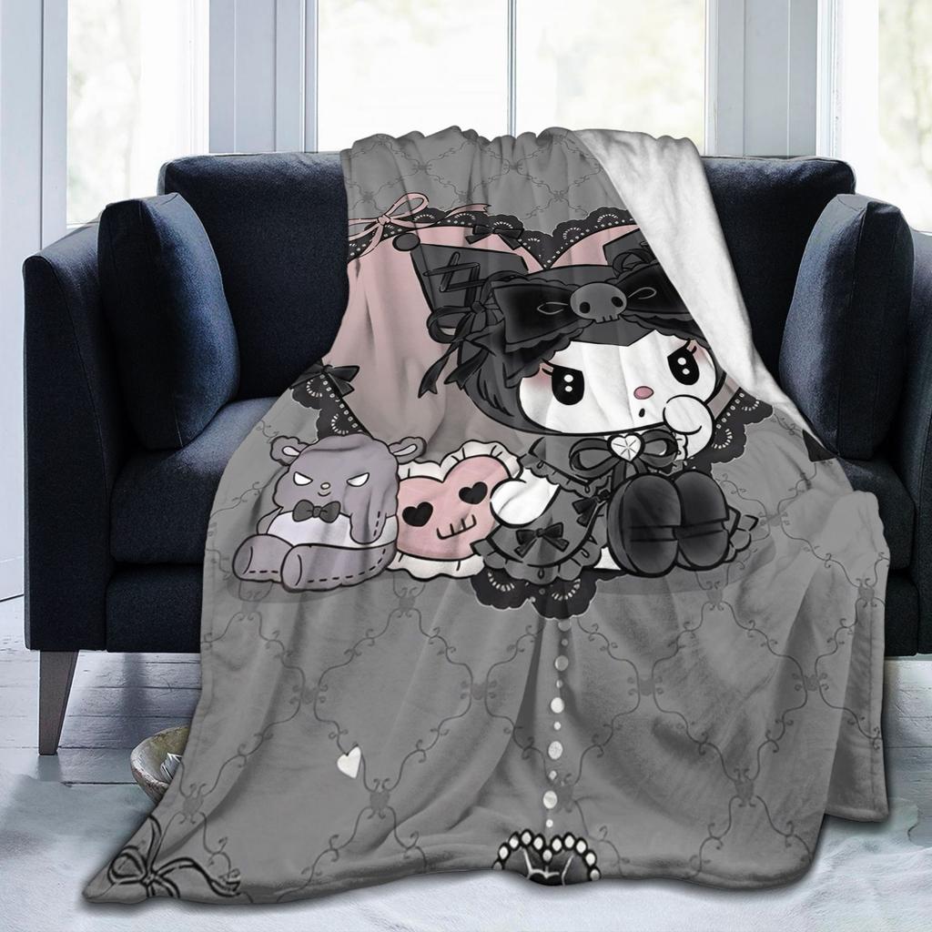 Kuromi Cute Cartoon Blankets Flannel Decoration Plaid Breathable Super Warm Throw Blanket for Bed Car Rug Piece