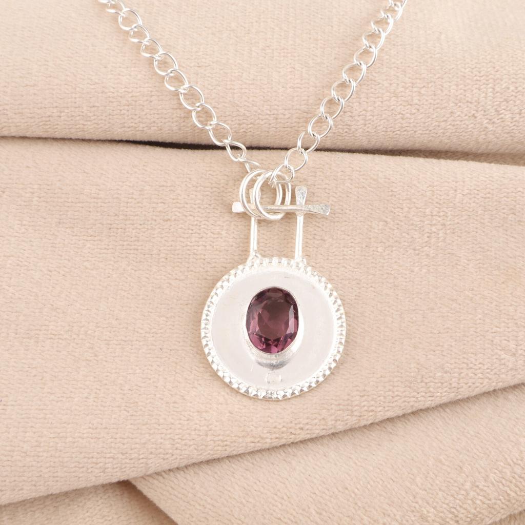Rhodolite Gemstone 925 Sterling Silver Jewelry Handmade Pendant 1.4" For Wedding PP-57-14