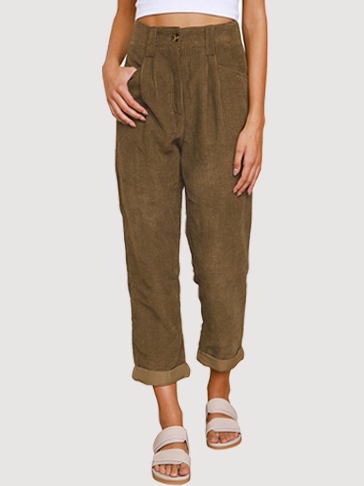 2025 Spring & Autumn Women's Corduroy Harem Cigarette Pants - Retro, Cropped, Casual Style.