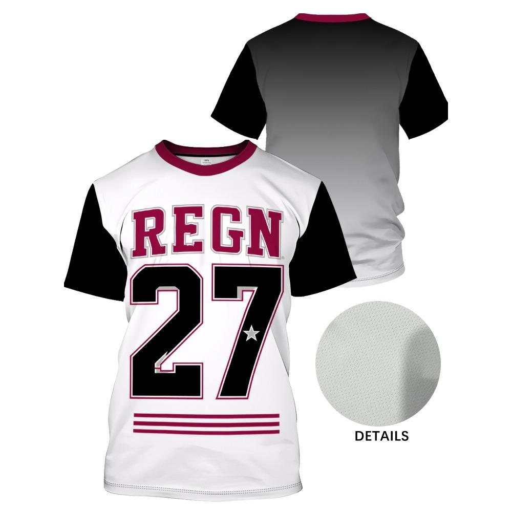 

Women s round neck T-shirt, retro college style top, all-over printed casual street style, 5XL