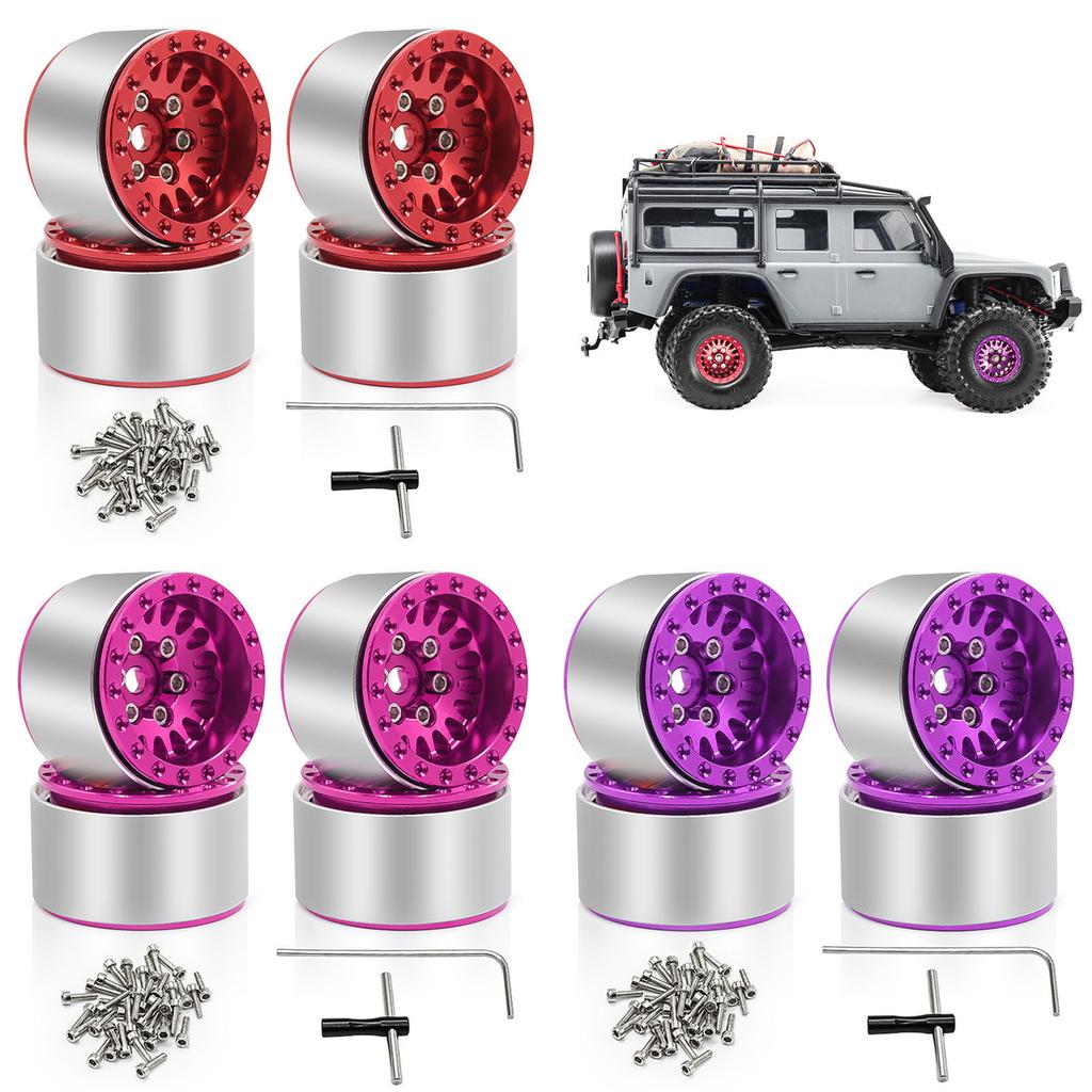 4pcs 1.0 Inch Beadlock Wheels for 1/18 Remote Control Crawlers SCX24 and TRX4M Remote Control Car Parts