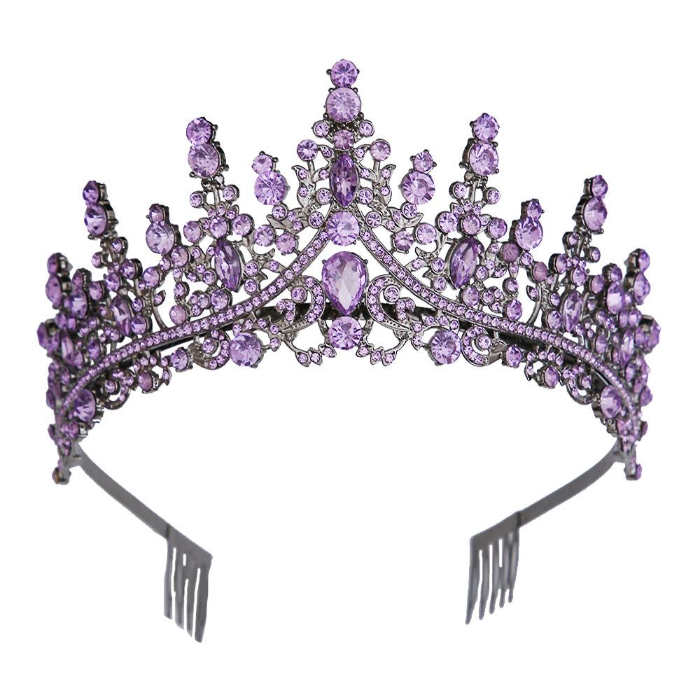 

DIEZI Baroque Retro Black Purple Crystal Crown Tiara For Women Wedding Party Bride Headwear Hair Accessories Rhinestone Tiaras