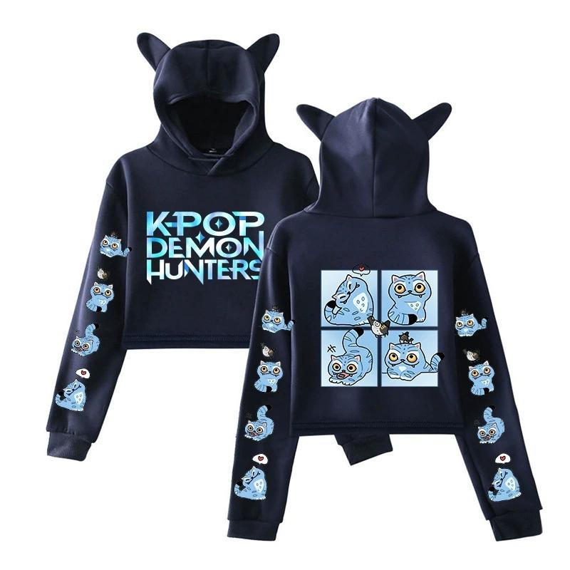 Семейный набор Аниме K-Pop Охотники на демонов Худи Харадзюку Хип-хоп Пуловеры Топы Толстовка UNISEX Спортивная одежда Модные тренды XXS темно-синий