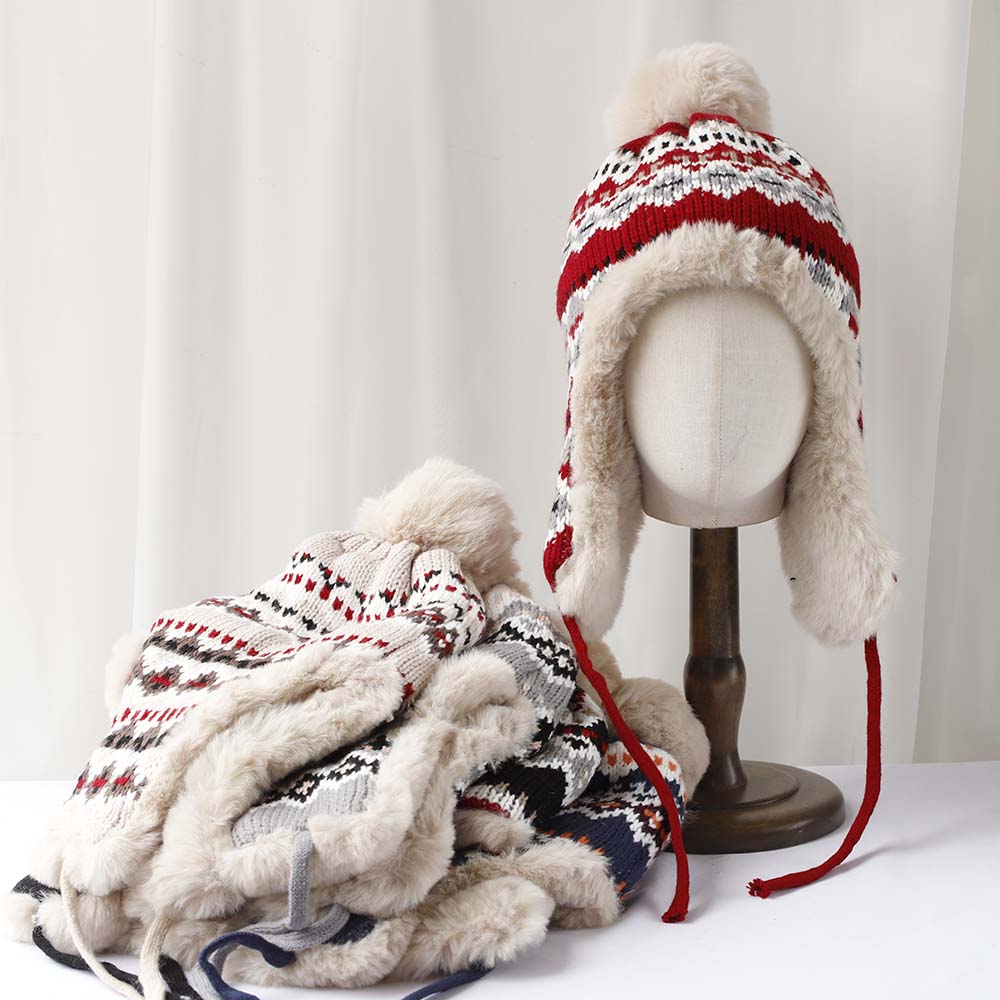 Winter Warm Bomber Hat Thermal Knitted Thick Fleece Earflap Hat Plush Windproof Women Winter Outdoor Travel Hiking Ski Hat