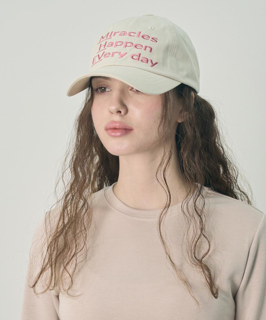 Mihebeu Miracle Happen Everyday Ball Cap Ivory Pink