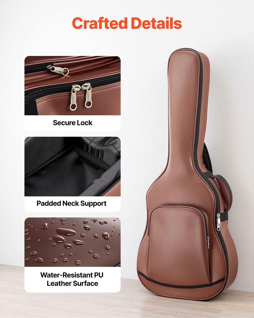 VEVOR Acoustic Guitar Case, 1195 MM, Hard-Shell Protective Travel Carrying Case with Accessory Compartment, Foam Padding, Portable Handle