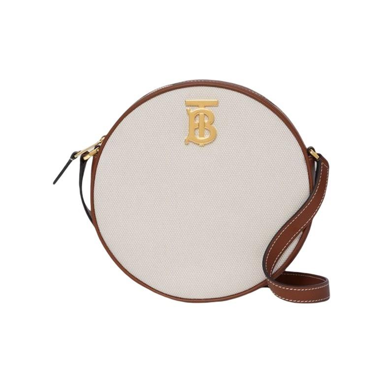 Burberry Cube - Half Cube Bag Exclusive Signature Zip Closure Canvas Leather Small Round Crossbody Bag Shoulder Bag Women's Light Brown