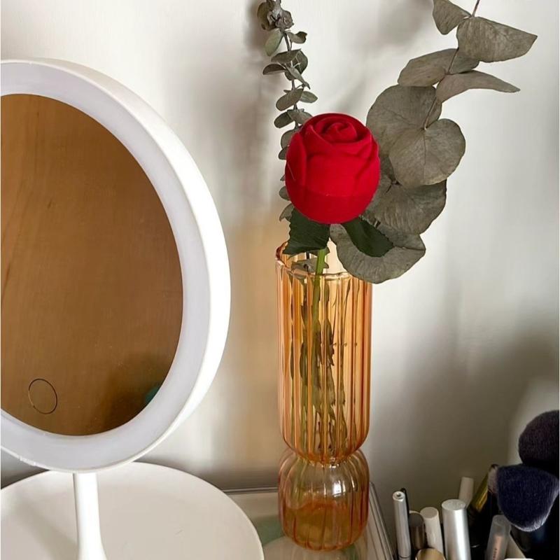 Red Rose Flocked Jewelry Box Creative Proposal Ring Storage Box Romantic Engagement Ring Case Gift Box For Valentine's Day