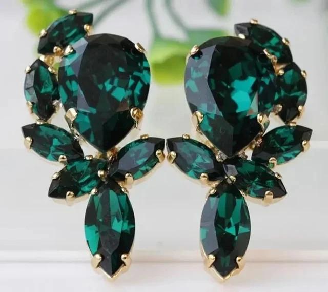 New Popular Women'S Pendant Emerald Earrings Retro Party Accessories With Bright Green Zirconia Elegant  Jewelry Gifts