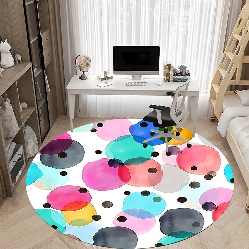 1pc Colorful Circles Chair Carpet for Office, Indoor Non Slip Washable Polyester Fiber Carpet,