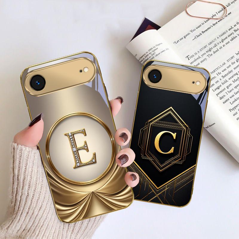 Gorgeous letter gold "R" For IPhone 17Pro Max 16 17 Pro 15 Pro 14 13 Plus 12 Mini 11Pro Max XR 16E 17Air Golden glass phone case