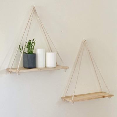 Holzseilschaukel Wandbehang Pflanze Blumentopf Tablett montiert schwimmende Wandregale nordische Heimdekoration Moredn Schlichtes Design