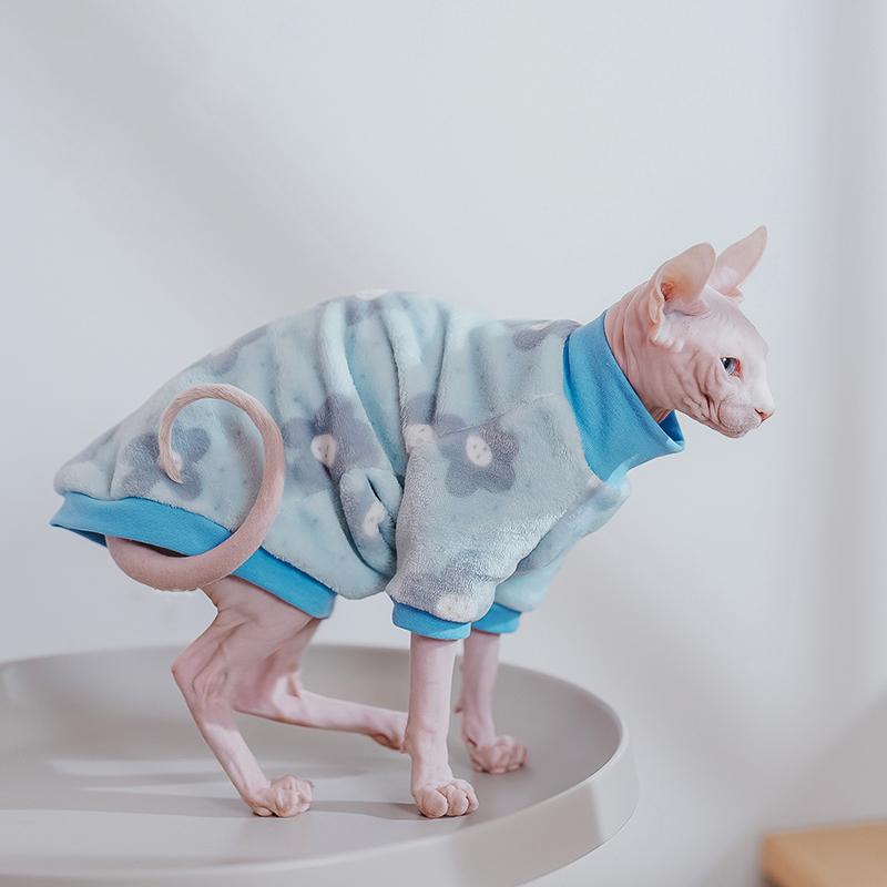 Sphynx Cat Clothes Winter Warm Pet Cat Hoodies Cute Floral Soft Flannel Kitten Cat Pajamas Costumes For Sphinx Devon Rex Cats