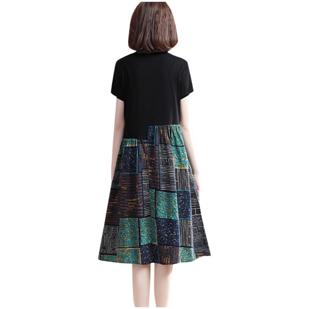 Rochie lungă cu mânecă scurtă, ocazională, pentru femei, rochie a-line cu mozaic imprimat