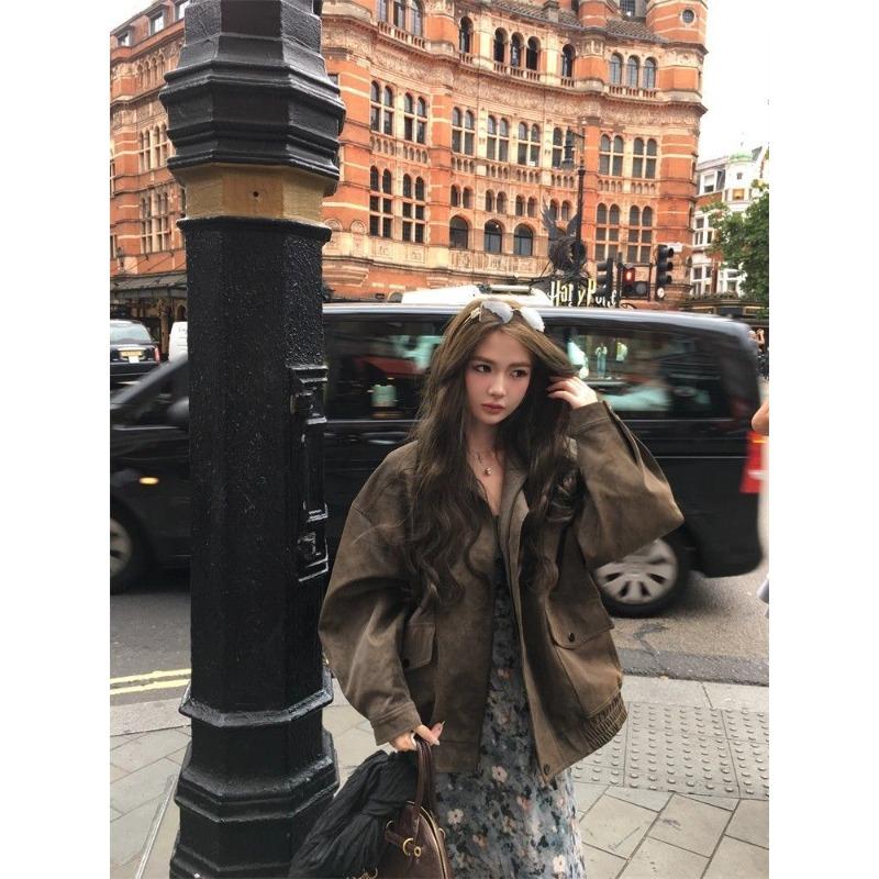 Autumn Casual Short Women Faux Suede Leather Jacket Vintage Biker Coat Loose Fit Retro Style