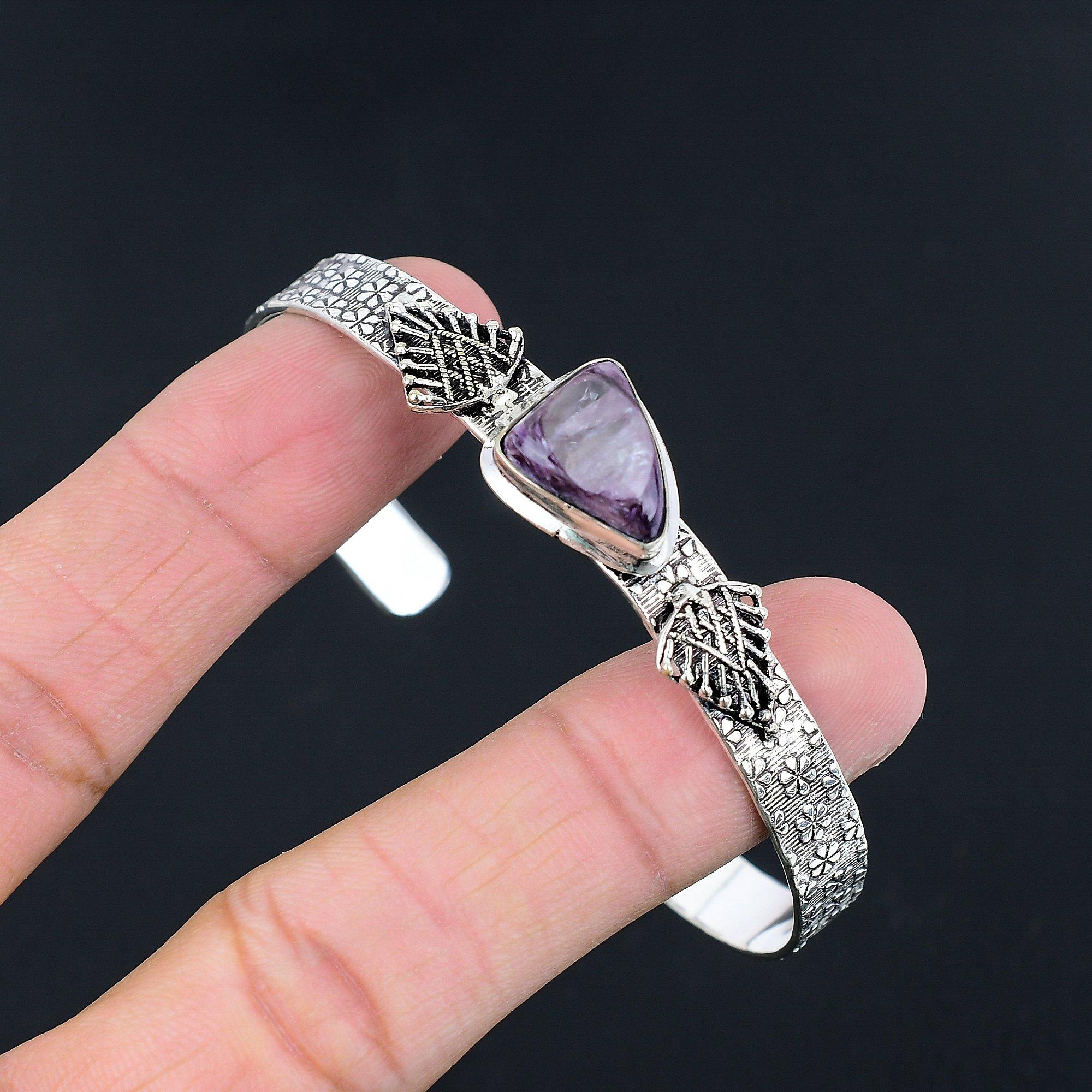 

Mothers day Sale Third Eye Chakra Charoite Gemstone Sterling Silver New Bangle Adjustable