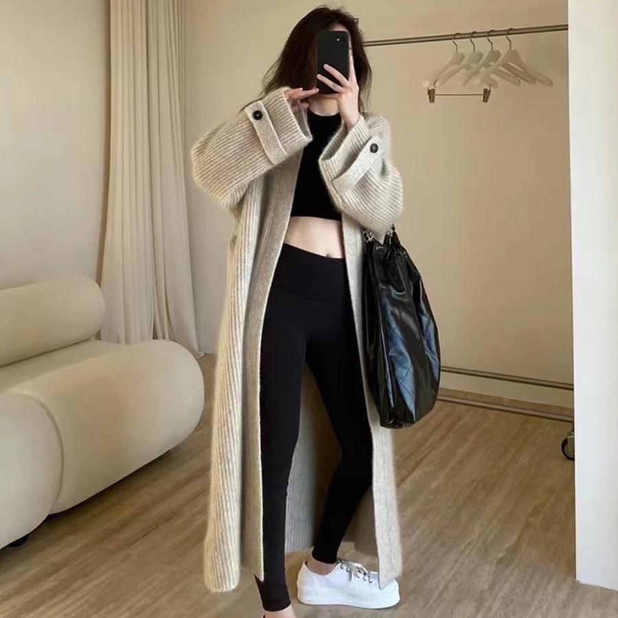 Long Knit Cardigan Sweater Women's New Style Loose Outerwear Korean Lazy Style Top Coat