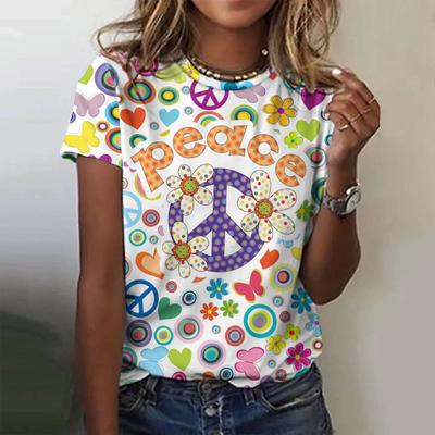 Γυναικείο T-Shirt με Γράμμα 3D Φλοράλ Εκτύπωση Ειρήνης Λαιμόκοψη Casual Γυναικείο T-Shirt Γυναικεία Τοπ Κοντό Μανίκι Streetwear Μοντέρνα Ρούχα
