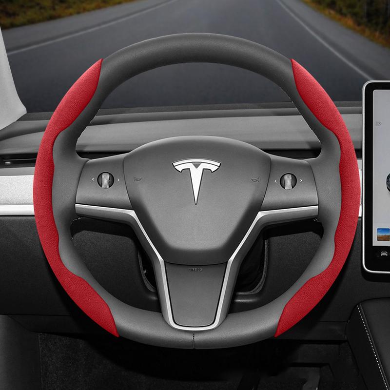 Suitable for Tesla Anti-Slip Buckle Segmented Suede Steering Wheel Cover Suitable for Model 3 Highland 2024 Y X S Juniper Cybertruck Accessories