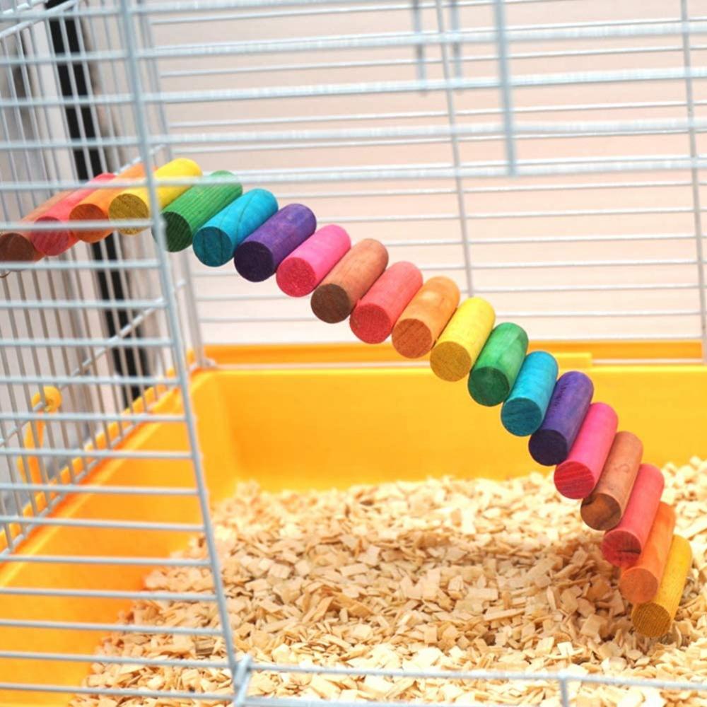 Squirrel Chinchilla Colorful Wooden Gerbil Rainbow Ladder Climbing Stairs Bridge Hamster Toys