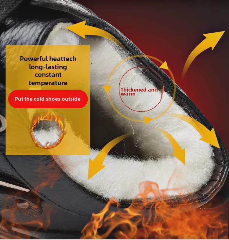 Pantofi de iarnă pentru bărbați, impermeabili, din piele, anti-alunecare, pentru vârstnici - Călduși, căptușiți cu catifea, îngroșați pentru vârste mijlocii și vârstnici.