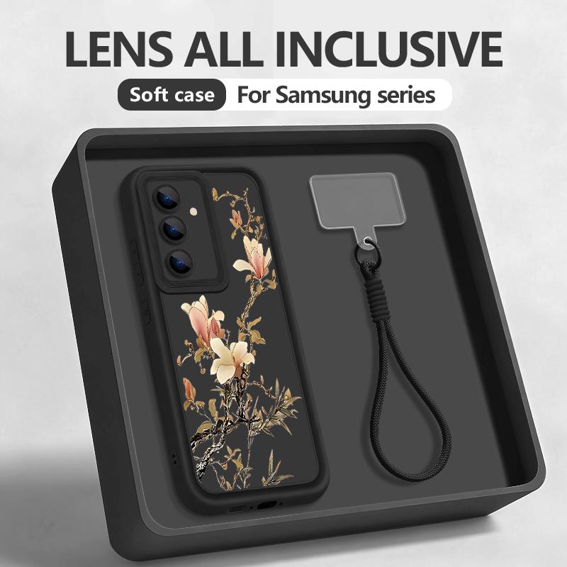 Wrist Lanyard Flowers Phone Case For Samsung Galaxy S26 S25 S24 Ultra S23 S25 FE A57 A37 A17 A27 A56 A36 A16 A55 A54 A15 Cover