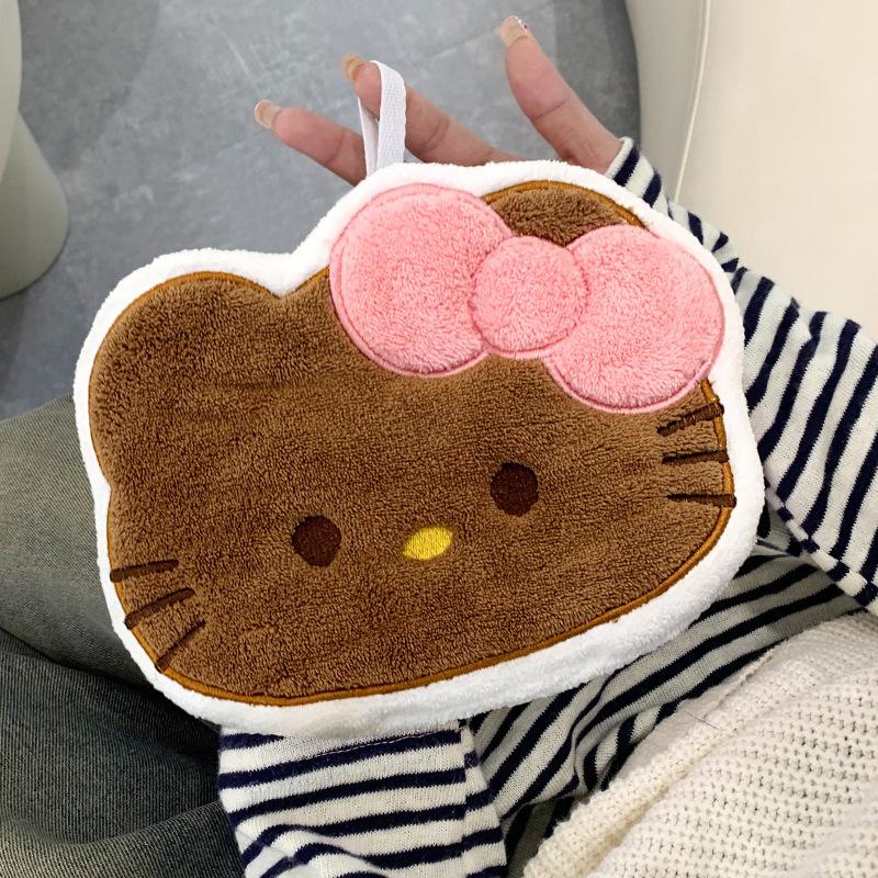 Cartoon kt cat hanging hand towel, water-absorbing quick-drying thickened hand cloth, bathroom, kitchen handkerchief, children's hand cloth