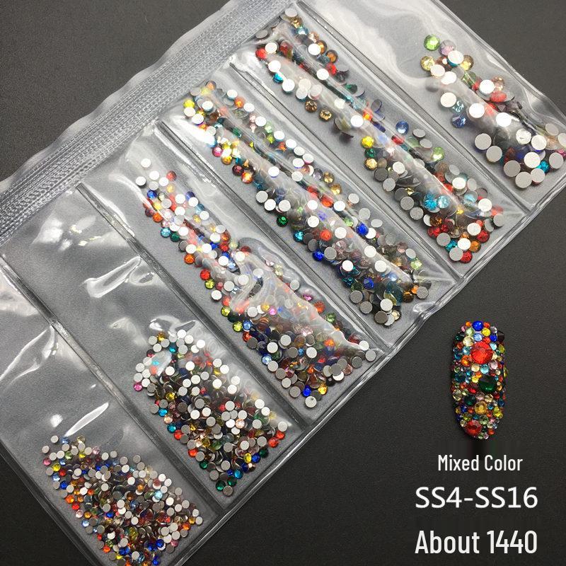 6-Grid Flat-Back Nail Art Rhinestone Set (1440pcs) - Mixed AB & Clear Glass Rhinestones Nail Decorations