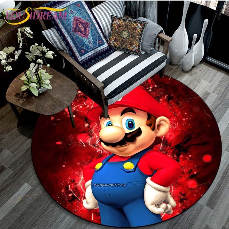 Cartoon Mario Bros Round Carpet Fashion Cartoon Pictures Printed Round Area Rugs Parlor Bedroom Floor Mat Rugs for Bedroom
