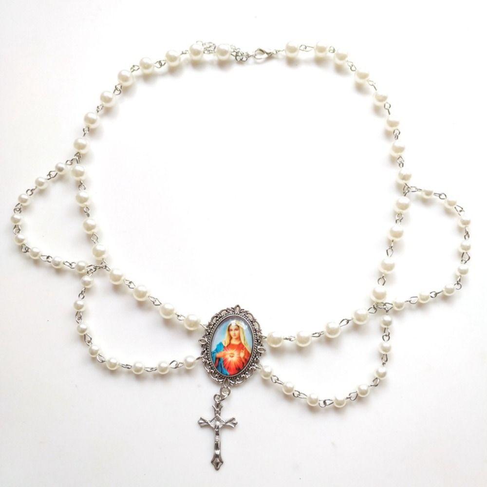 Pearl Tassel Virgin Chokers Necklace Acrylic Religious Jewelry New Cross Necklace  For Women