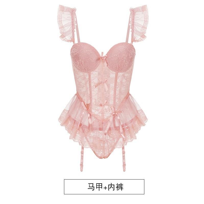 Underwear Small Breasts Gather Sexy Mesh Yarn with Chest Pad Steel Ring Outside, Bra Vest, Body Sculpting Skirt, Erotic Underwear