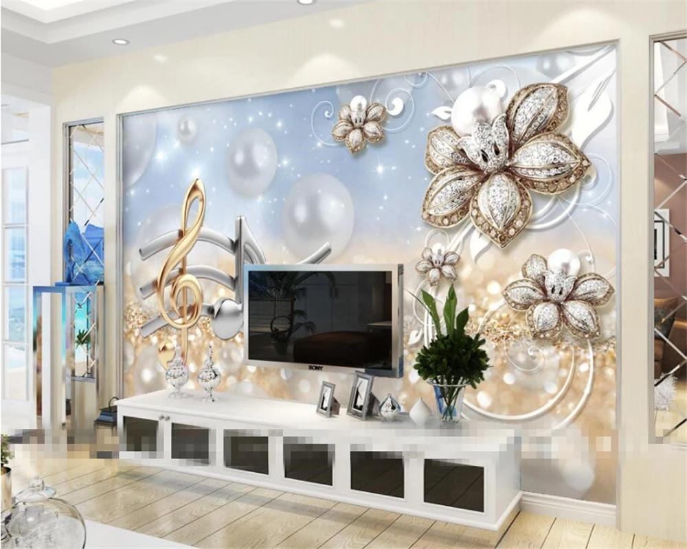 Photo 3d Wall Mural Fashion Modern Simple Flowers Wall Mural Diamond Jewelry Backdrop 3d Wallpaper