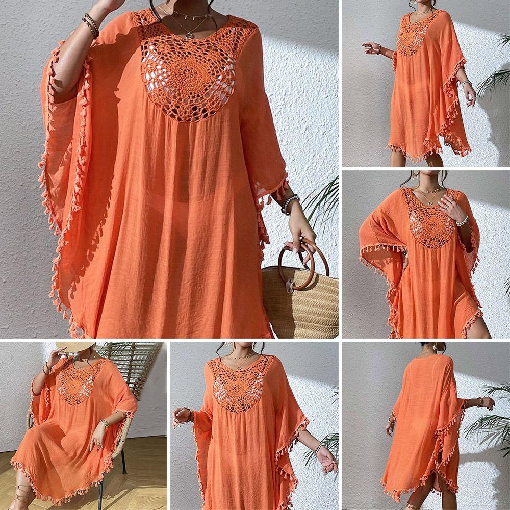 Hollow Out Swimsuit Cover Up Dress Loose Beachwear Shirt Fashion Summer Sunscreen Smock  for Women