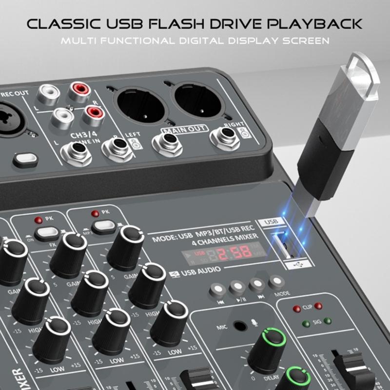 Portable 4 Channel Sound Mixer Built-in Headphone Output Port for Karaoke, Streaming, and Stage Performances
