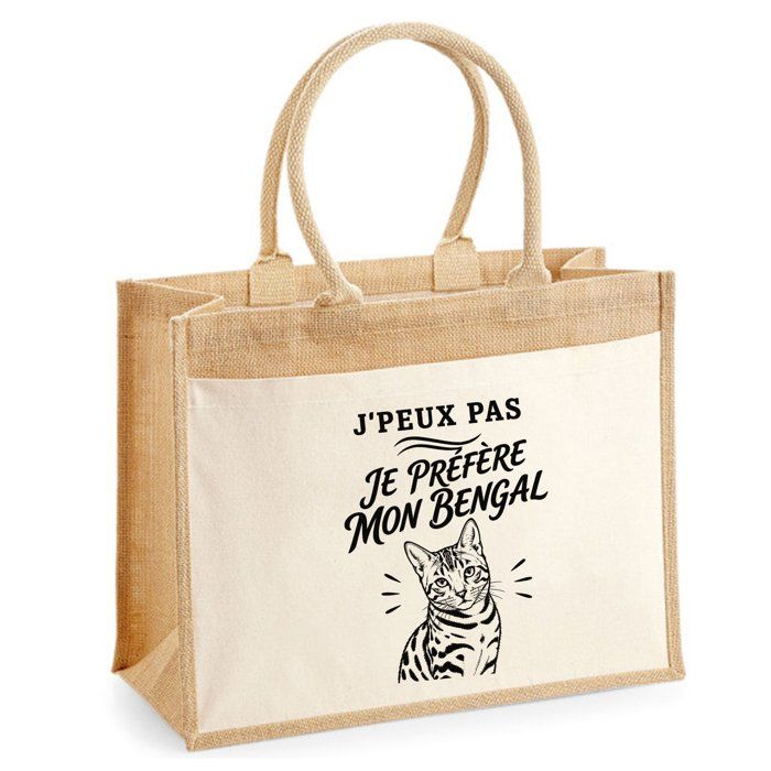 Sac cabas - PLANETEE - Collection « J'peux pas minimaliste » - Toile de jute & coton - 21 L (43×33×21 cm) - Illustration noire