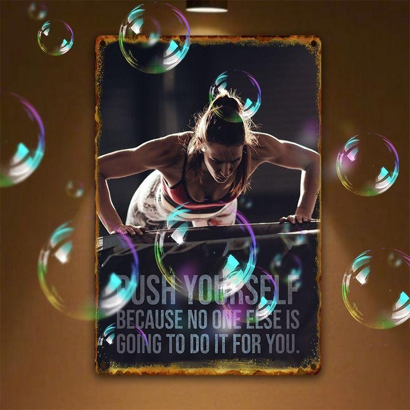Gym Motivation Metal Tin Sign Fitness Weightlifting Dumbbell Wall Art Decor Home Gym Garage Man Cave Poster Painting