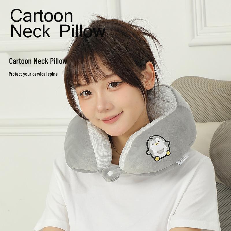 U-Shaped Cartoon Neck Pillow: Cute Embroidered Travel Pillow with Parent-Child Support