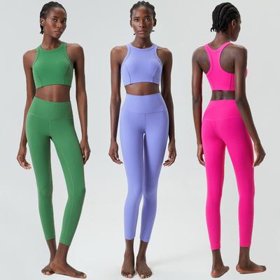 High Impact Gym Suit Damen Gerippter Stoff Zweiteiliges Fitness-Yoga-Set Slim Fit Dehnbare Laufsportbekleidung Trainingskleidung
