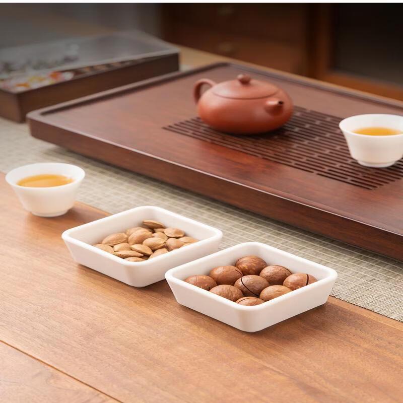 ZISIZ Bamboo Divided Serving Platter with 9 Ceramic Dishes