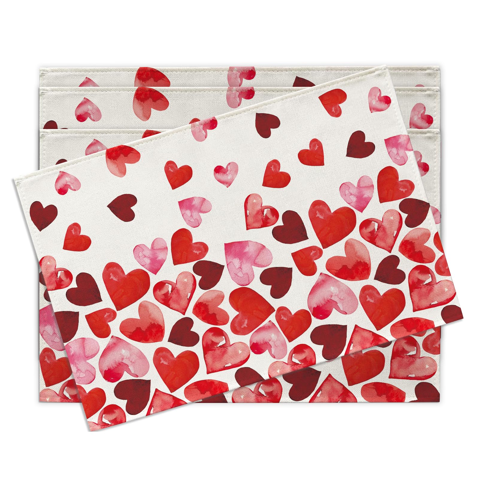Valentines Day Placemats Set of 4, Red White Love Heart Polka Dot Dining Place Mats Table Decor 4Pcs-12 X18