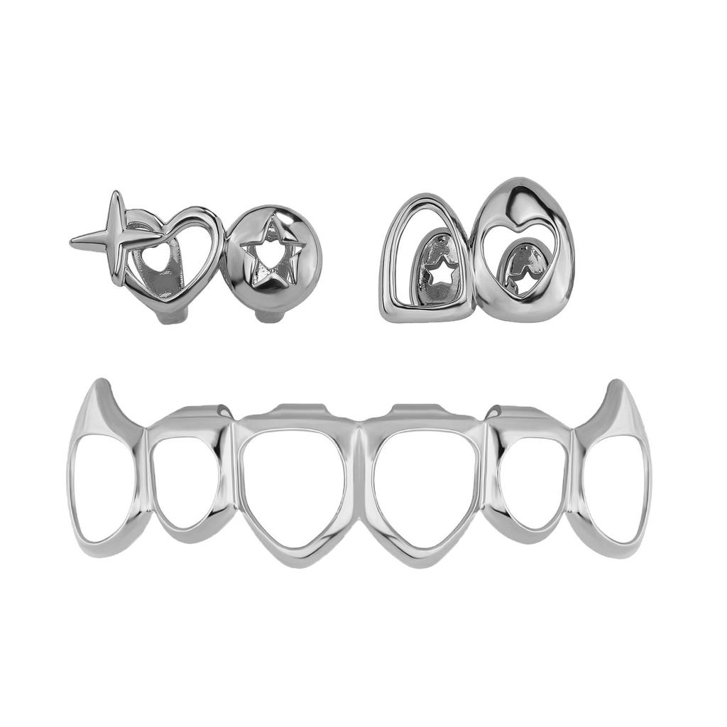 High-Quality Gold-Plated Dental Braces Micro-Inlaid Zircon Small Tiger Teeth Left-Right Symmetrical Sharp Teeth Set TEMU Hot Sale