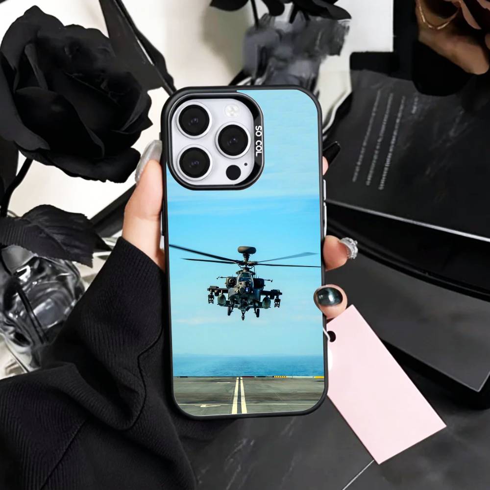 

Apache AH-64 Helicopter Gunships Phone Case For iPhone17,16,15,14,13,12,11 Plus,Pro Max Colored Silver Plated Inside Cover iPhone16plus