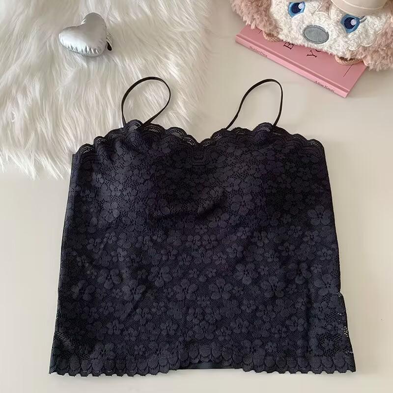 French lace sling vest, women's inner with chest pad, summer outer wear, bottomed back bra, Spice Girl long underwear