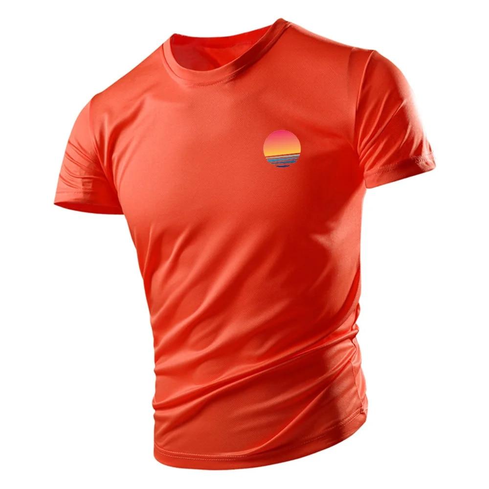 Four Seasons Fashion Adult Men'S Crew-Neck T-Shirt Creative Sunset Pattern 2d Print Breathable Quick-Drying Short-Sleeved Top