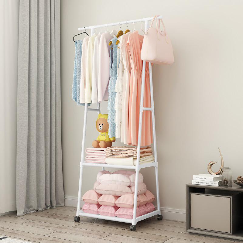 

Floor-Standing Coat Rack Triangle Pulley Clothes Racks with Wheels Household Simple Coat Shelf Bedroom Hanging Clothes Rack білий