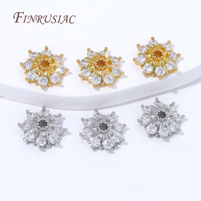 2/4/6Pcs 18K Gold Plated Zircon Beads Caps For Jewelry Making,Round Caps For Beads,DIY Bracelets&Necklaces Accessories