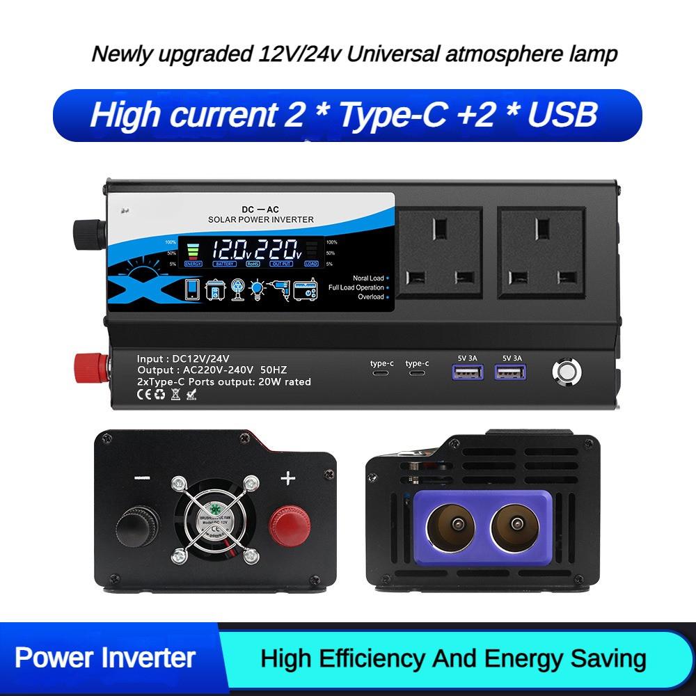 3000W/4000W/6000W Portable LED Display Car Inverter High-power Voltage Converter Household Charging Converter With Lights